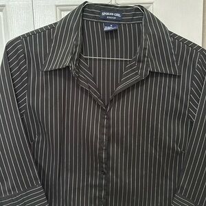 Spoiled Girl Vintage Blouse, Black w/White Pin Striped, Size M